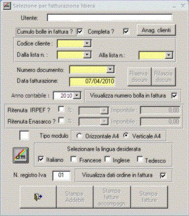 Selezione per stampa fatture
