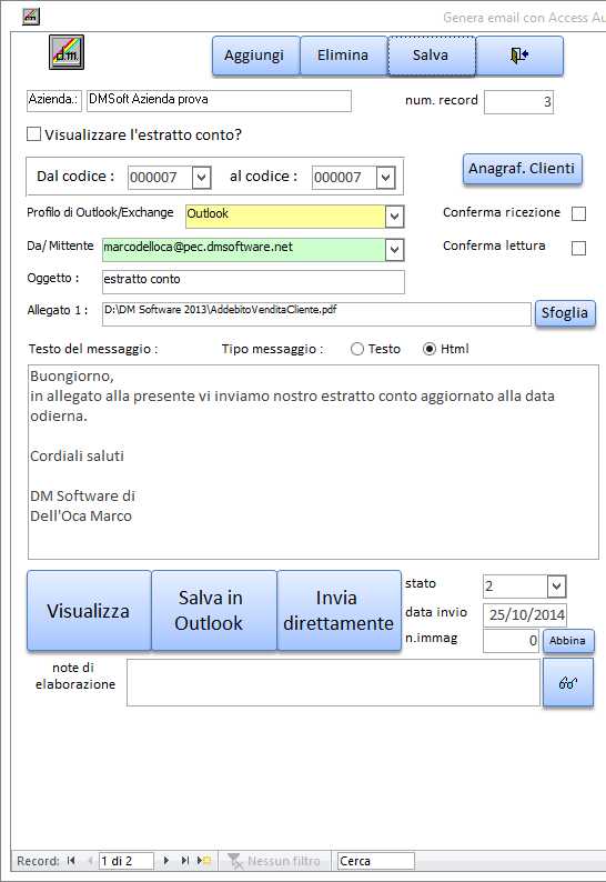 Generatore di Email per invio solleciti di pagamento