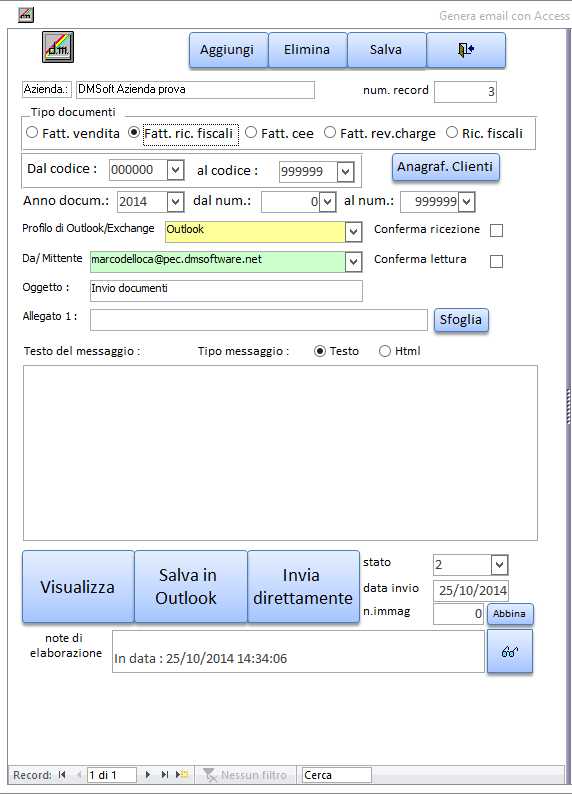 Generatore di Email per invio fatture