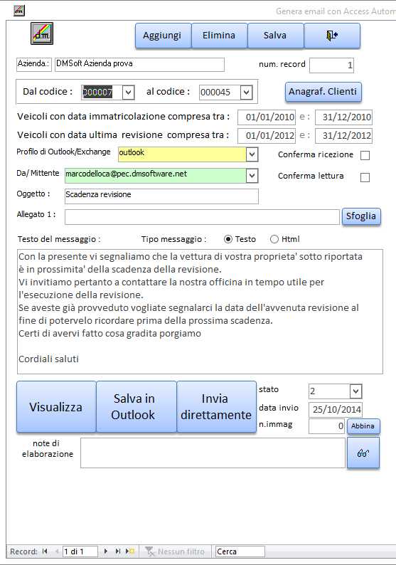 Generatore di Email per scadenza revisione